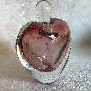 Vintage Heart Shaped  Bottle Handblown Decorative Bottle with Dauber